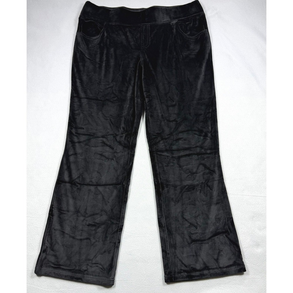 Quacker Factory Jeanne Bice Black Velour Straight Leg Pull On Pants XL
